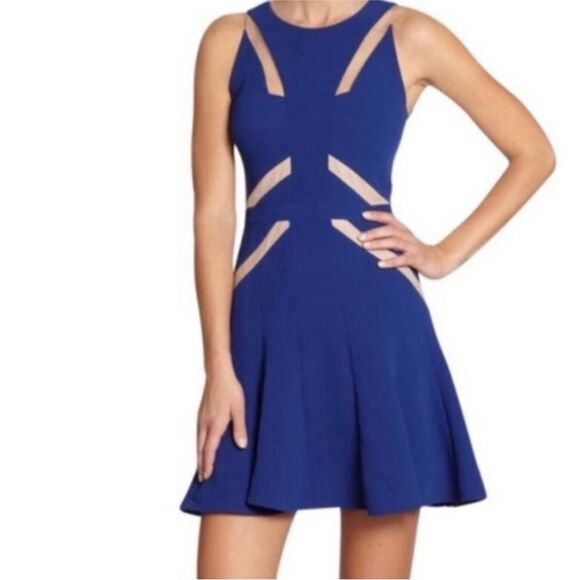 BCBGMaxAzria Cobalt Blue cutout/mesh Mini Dress, US4 - Picture 1 of 12